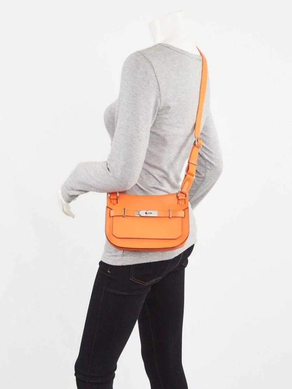 Hermes Orange Feu Swift Leather Palladium Plated Mini Jypsiere Bag - Picture 1 of 9